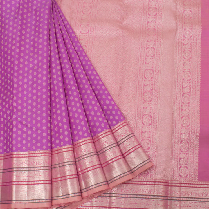 Handloom Pure Zari Bridal Jacquard Kanjivaram Silk Saree with Floral Motifs and Rudhraksham, Salangai Border