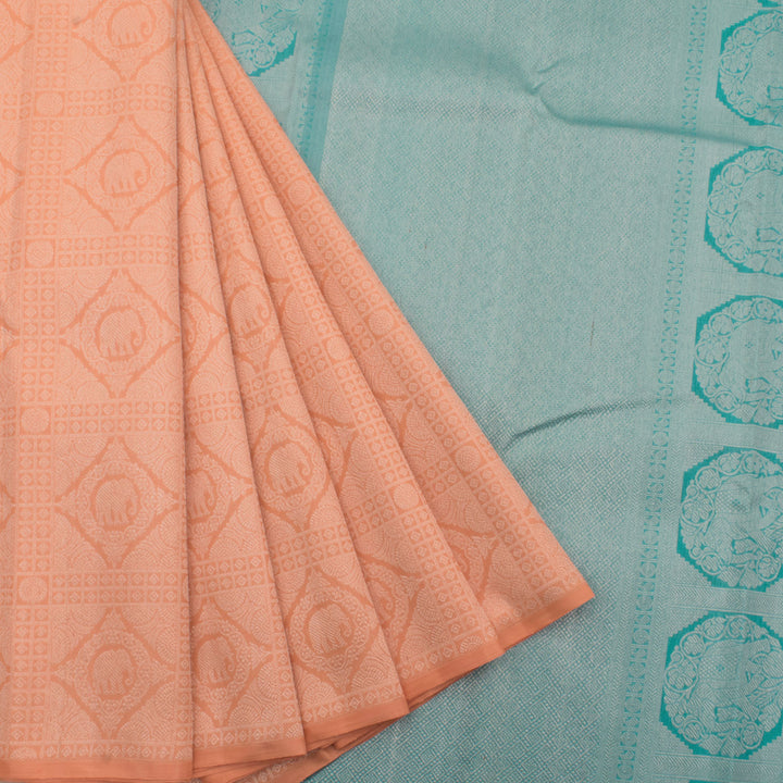 Handloom Pure Zari Borderless Jacquard Kanjivaram Silk Saree with Elephant Motifs Kuyil Kann Checks Design