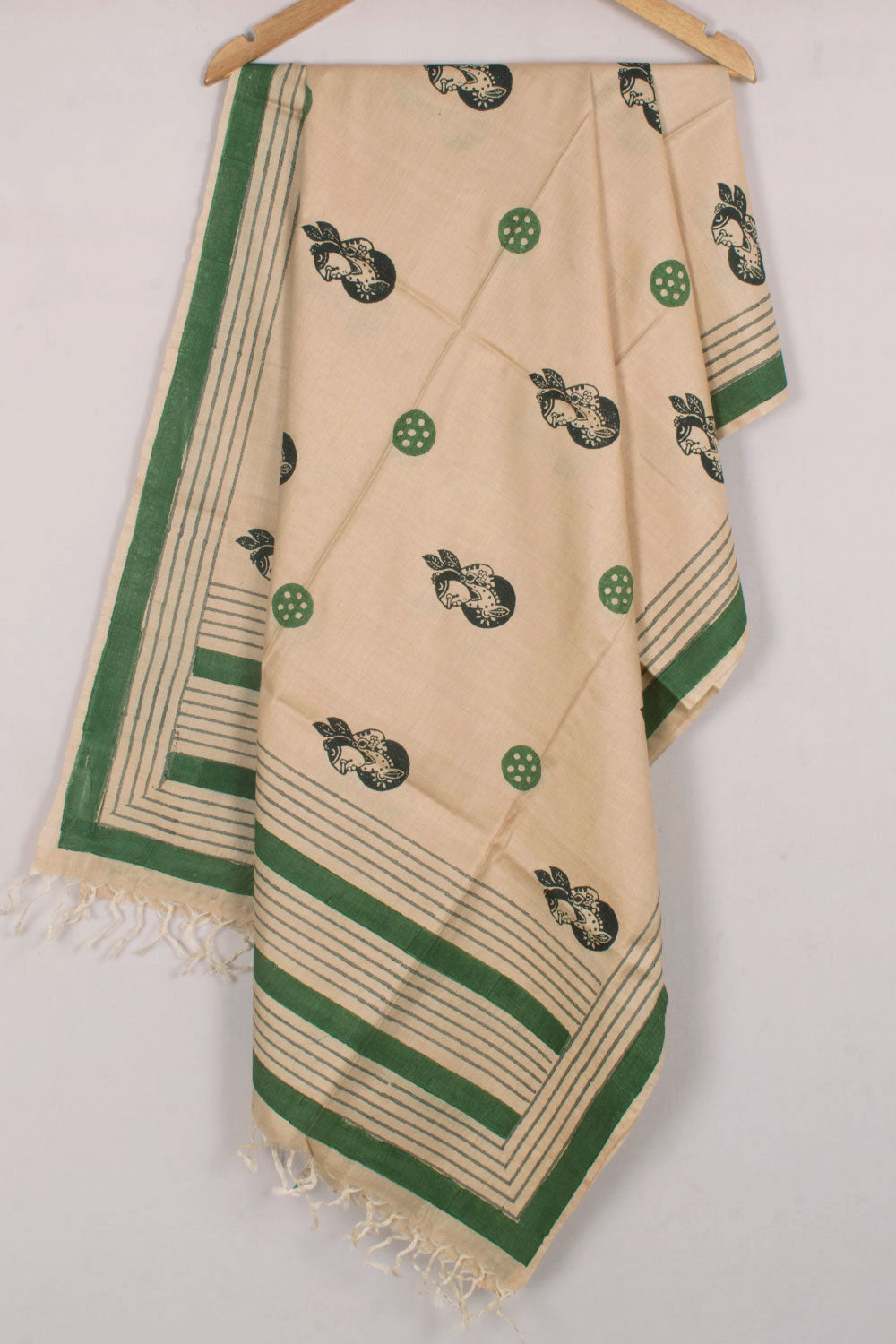 Handloom Vidarbha Tussar Cotton Dupatta with Turvi Hand Block Prints