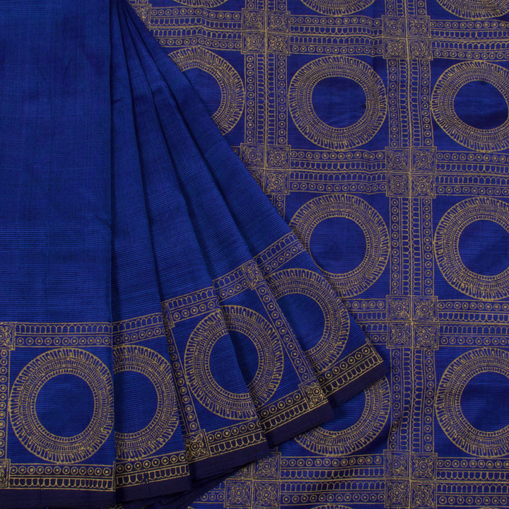 Hand Block Printed Mangalgiri Silk Saree with Decorative Printed Border and Pallu