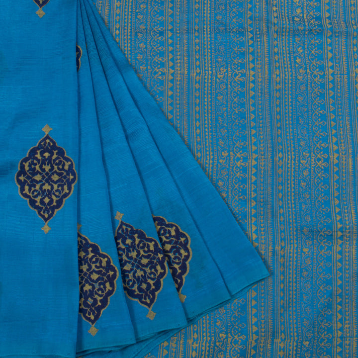 Hand Block printed Mangalgiri Silk Saree with Mughal Prints and No Border