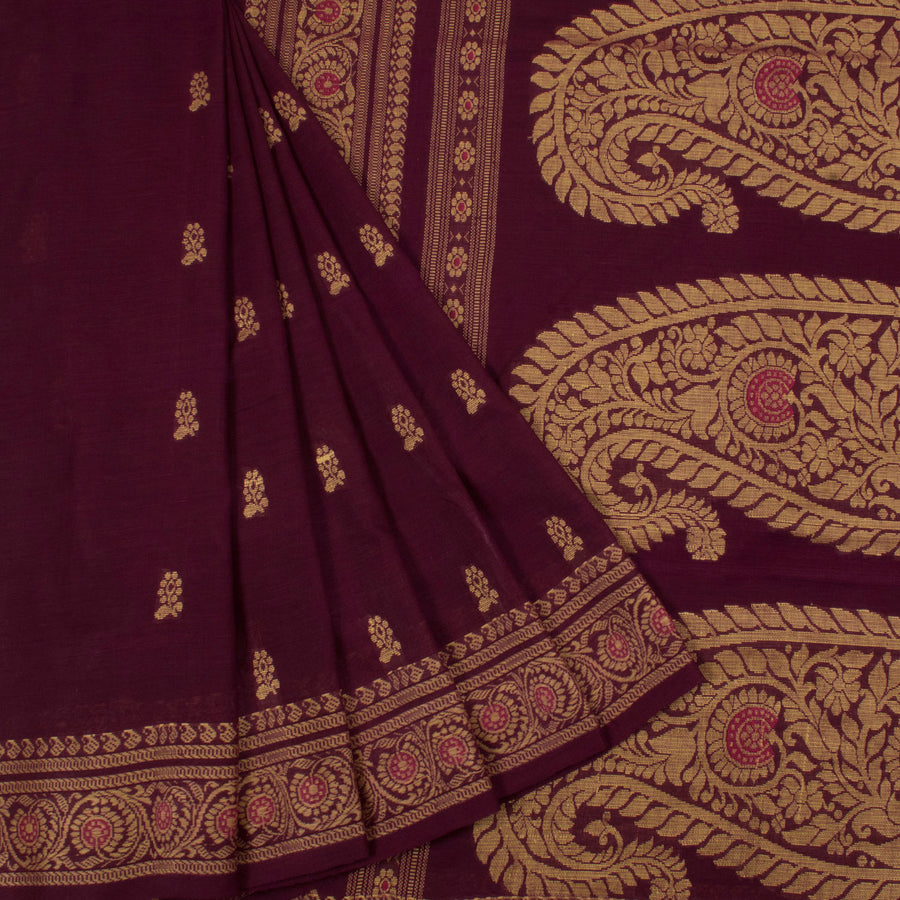 Handloom Baluchari Cotton Saree with Floral Butis and Paisley Pallu