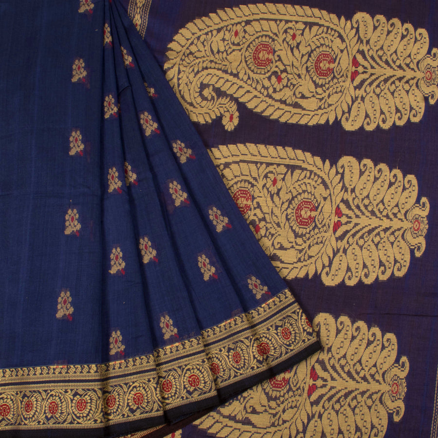 Handloom Baluchari Cotton Saree with Floral Butis and Paisley Pallu 