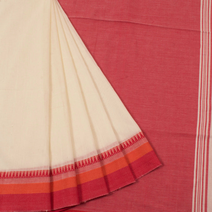 Handloom Bengal Mercerised Cotton Saree with Temple Border 