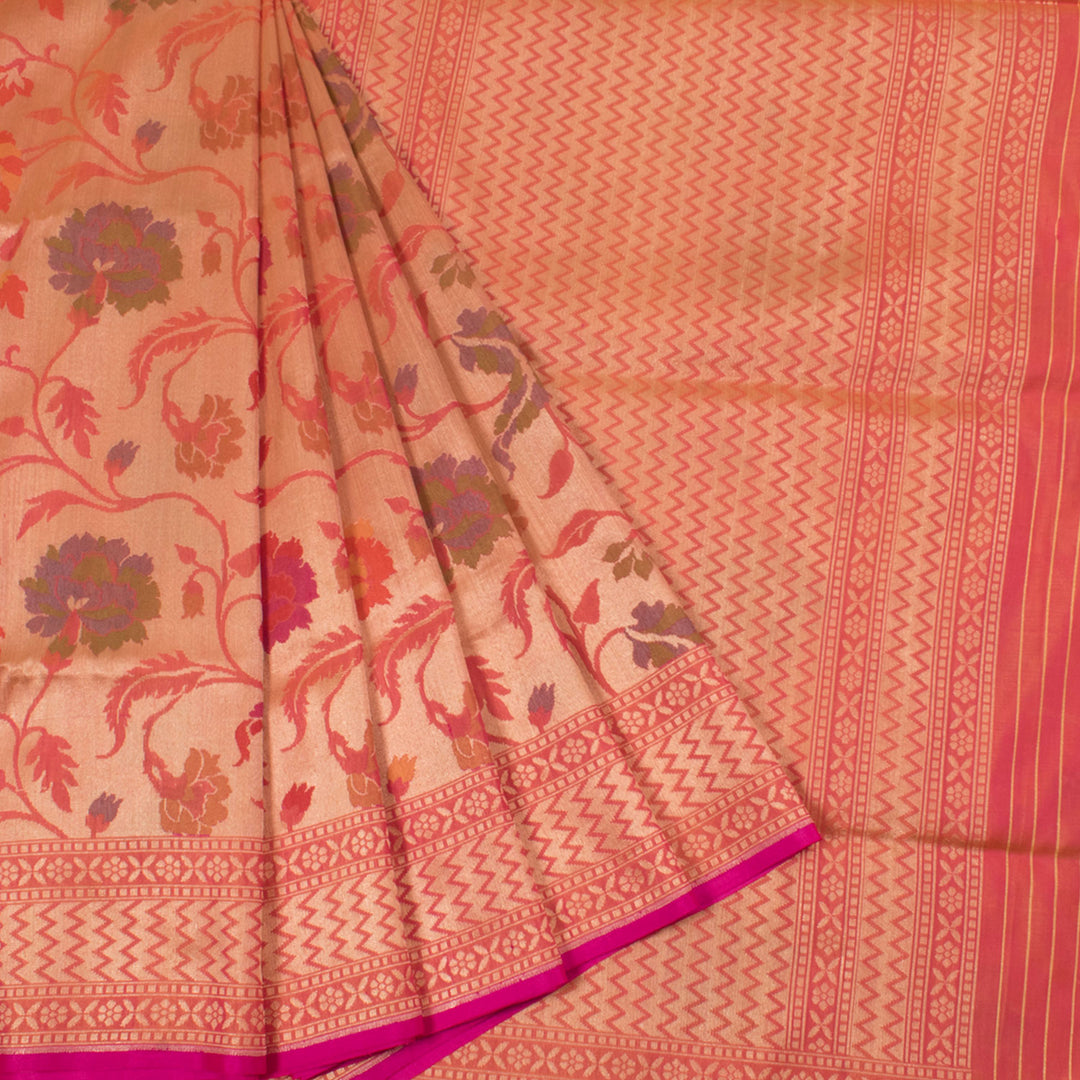 Handloom Banarasi Katrua Katan Silk Saree with Zari Base and Meenakari Jangla Design