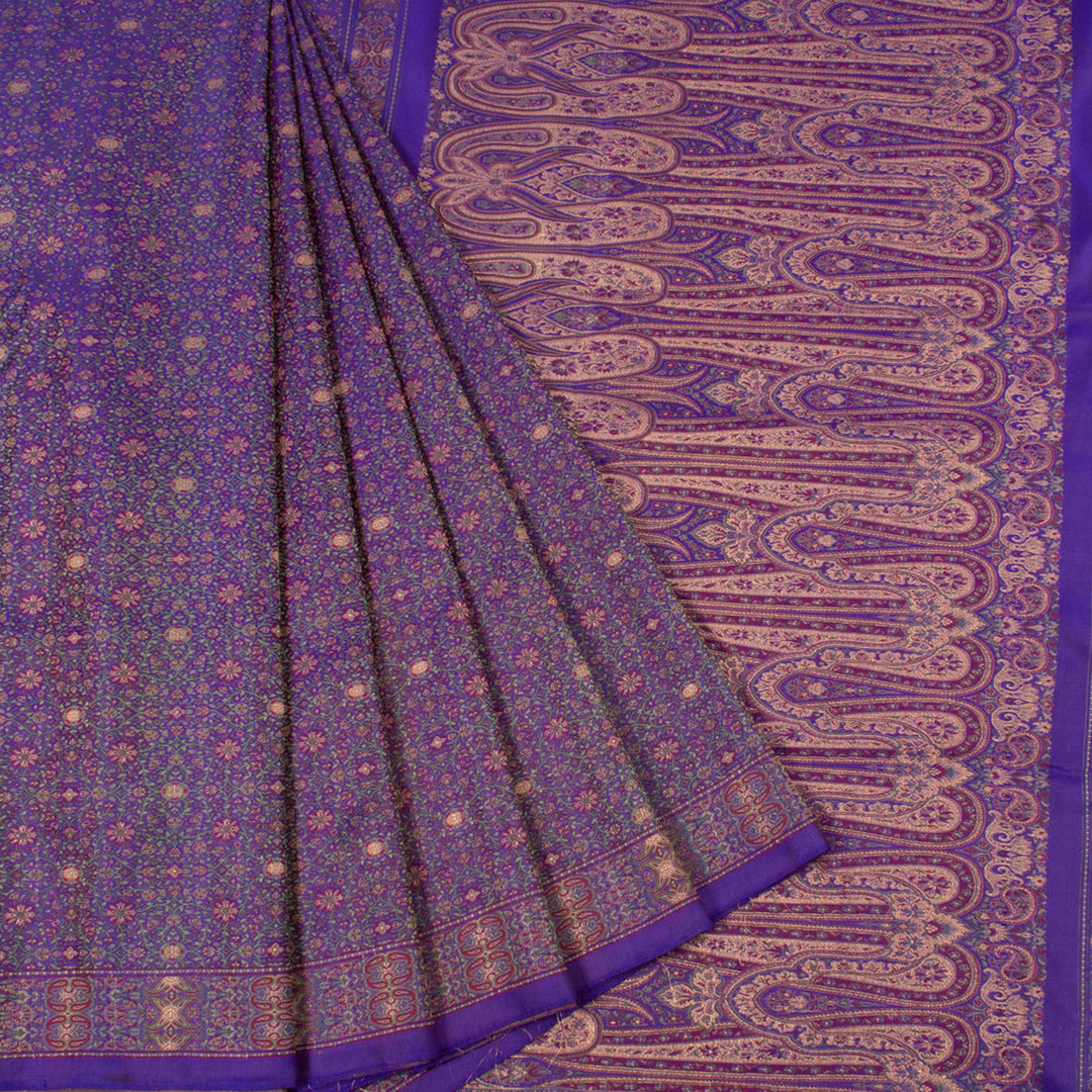 Handloom Banarasi Reshmi Tanchoi Katan Silk Saree with Zari Butis Motifs and Tricolour Meenakari Work