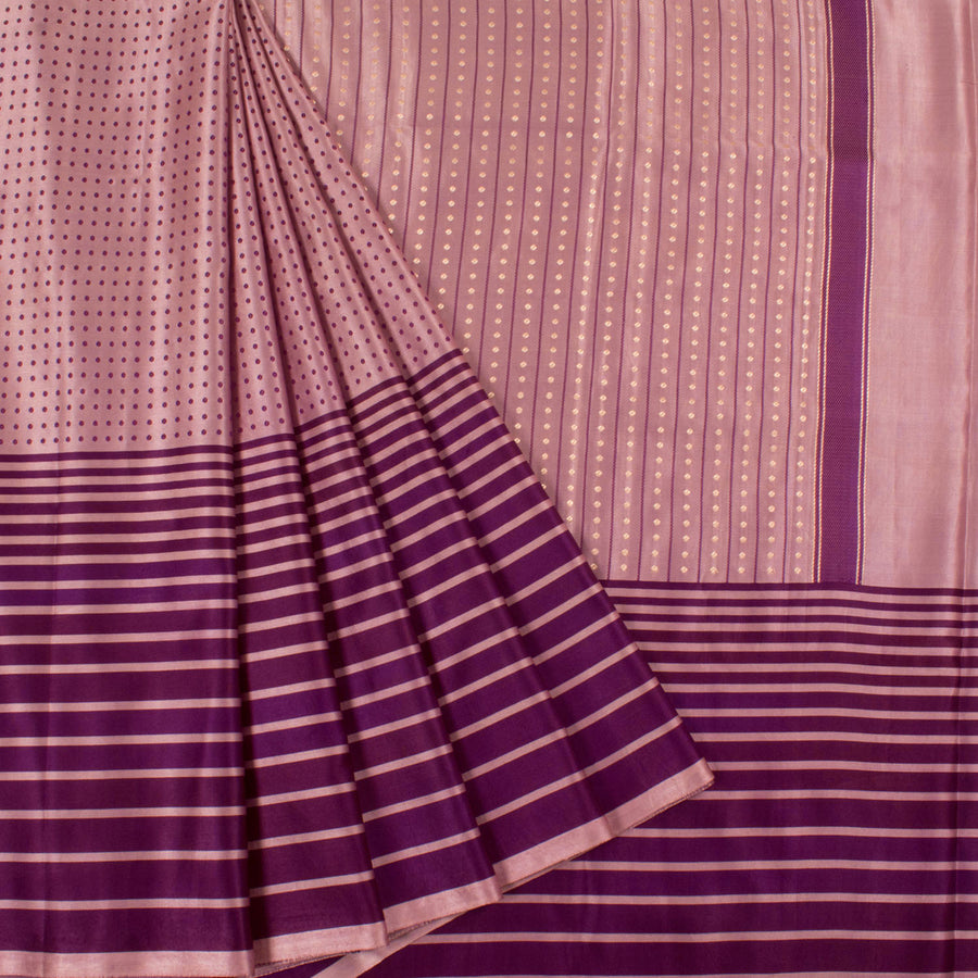 Handloom Banarasi Mashru Saree with Polka Dots and Stripes Design 