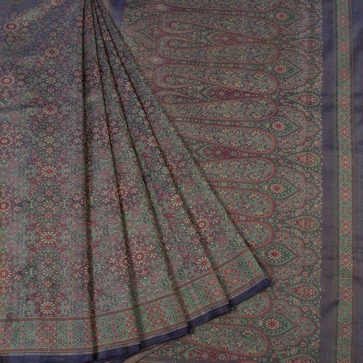 Handloom Banarasi Reshmi Jamawar Tanchoi Katan Silk Saree with Tricolour Meenakari Work and Paisley Design