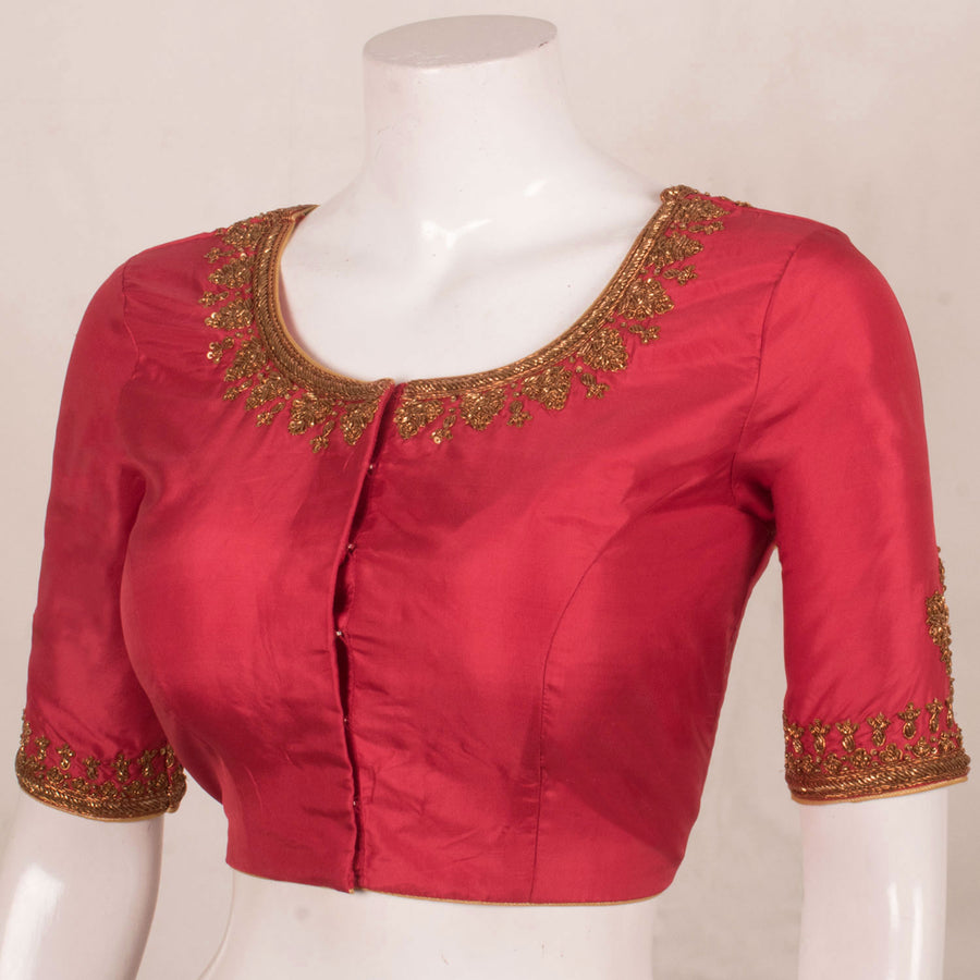 Hand Embroidered Princess-cut Silk Blouse with Zardosi Work on Neck and Sleeves