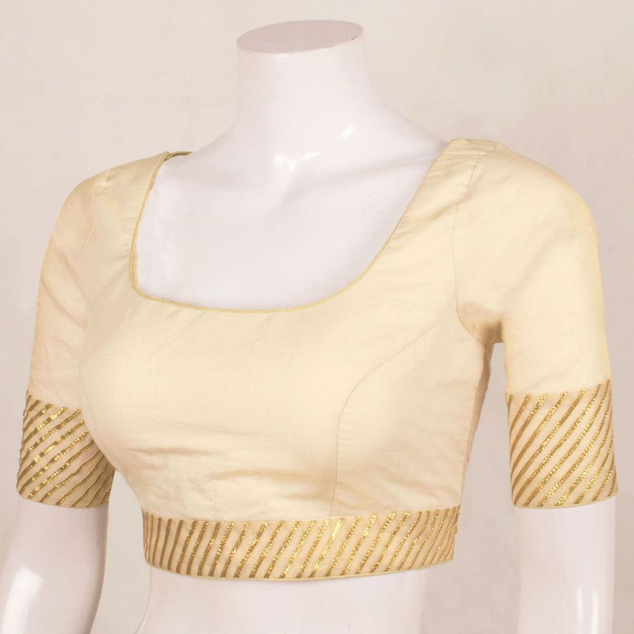 Handcrafted Princess-cut Chanderi Tissue Silk Blouse with Gotapatti Work on Sleeves, Waist and Tie-up Back, Side Zip