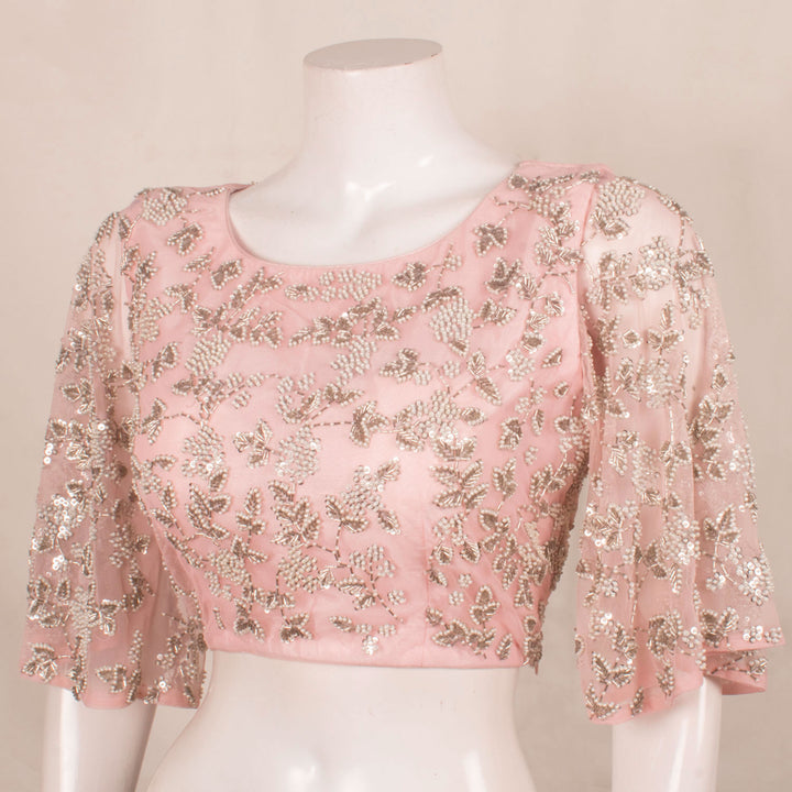 Hand Embroidered Net Silk Blouse with allover Pearl Embroidery and Side Zip