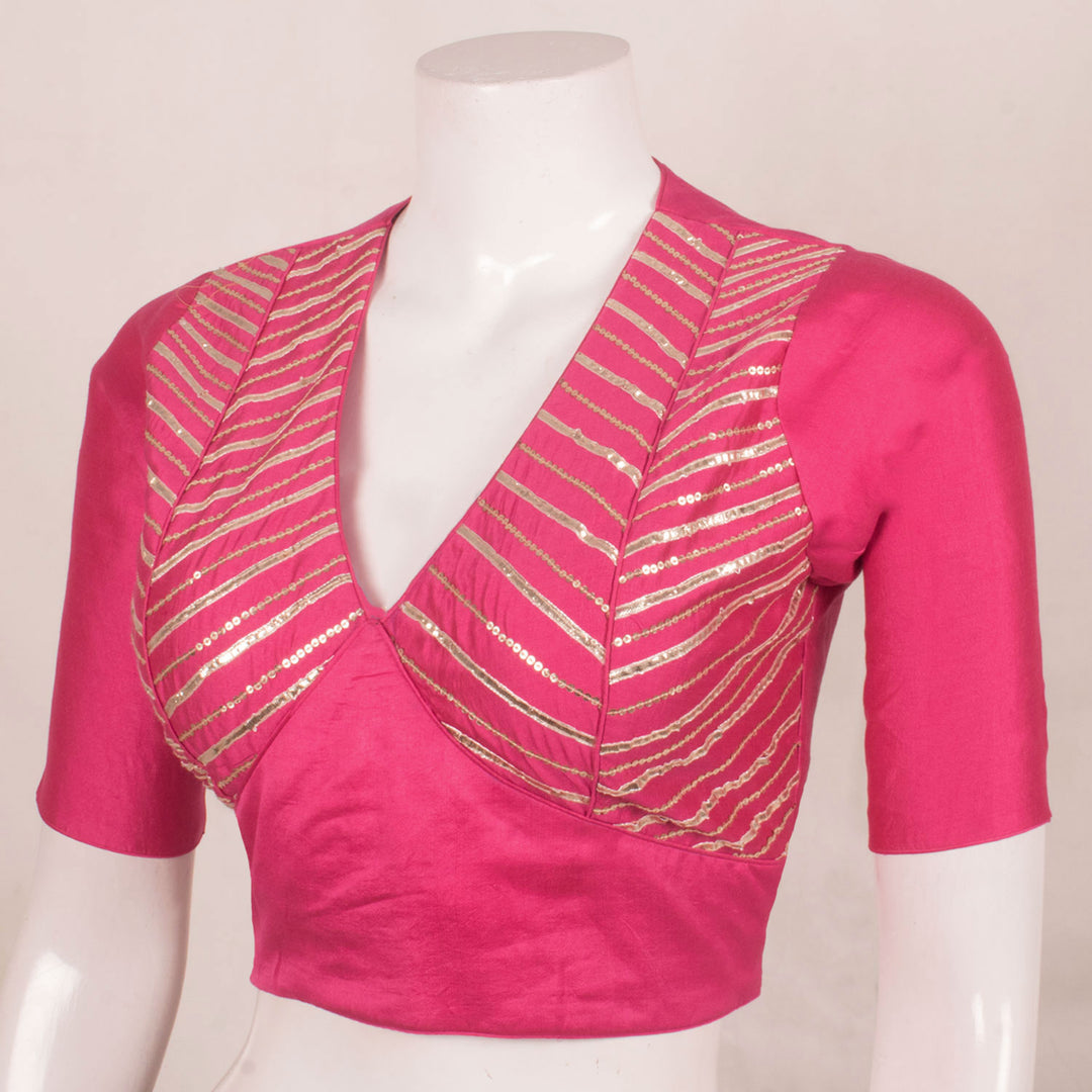 Handcrafted Choli-cut Silk Blouse with Gotapatti Embroidery and Side Zip