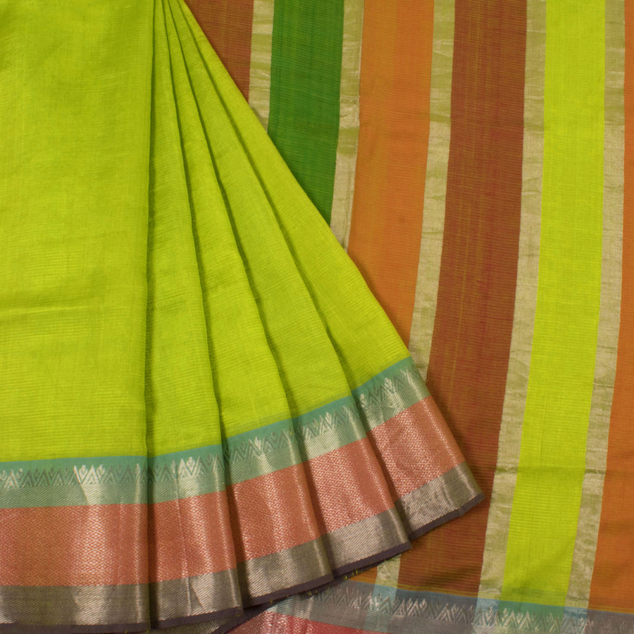 Handloom Mangalgiri Silk Cotton Saree with Temple Zari Border 