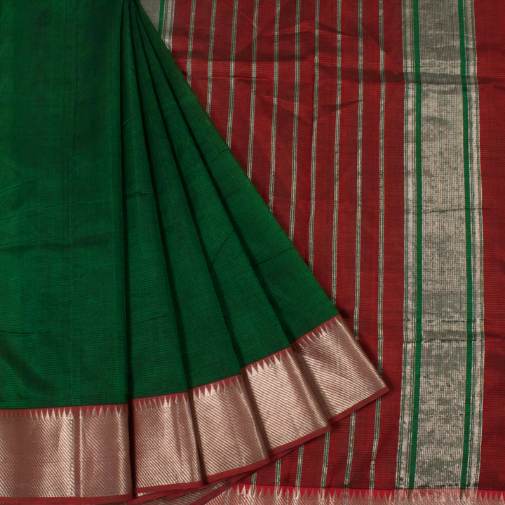 Handloom Mangalgiri Silk Cotton Saree with Silver Temple Zari Border