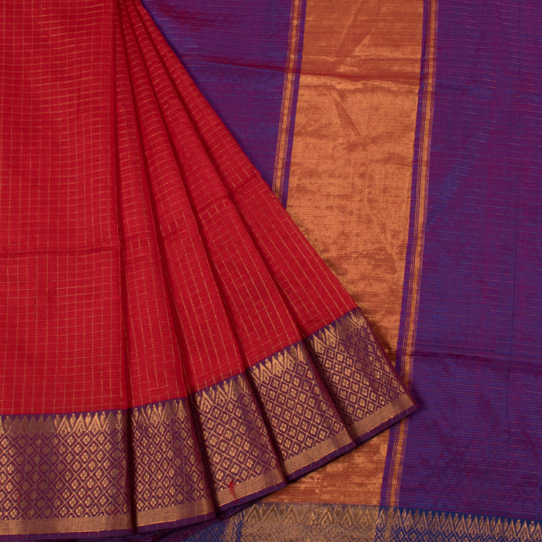 Handloom Mangalgiri Silk Cotton Saree with Checks Design and Floral Border
