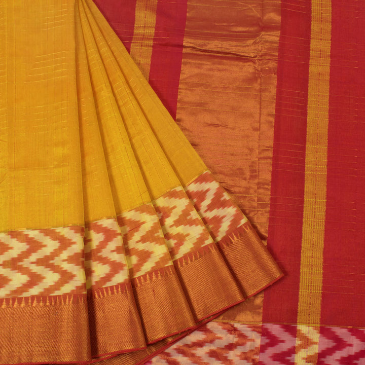 Handloom Mangalgiri Silk Cotton Saree with Checks Design and Ikat Border