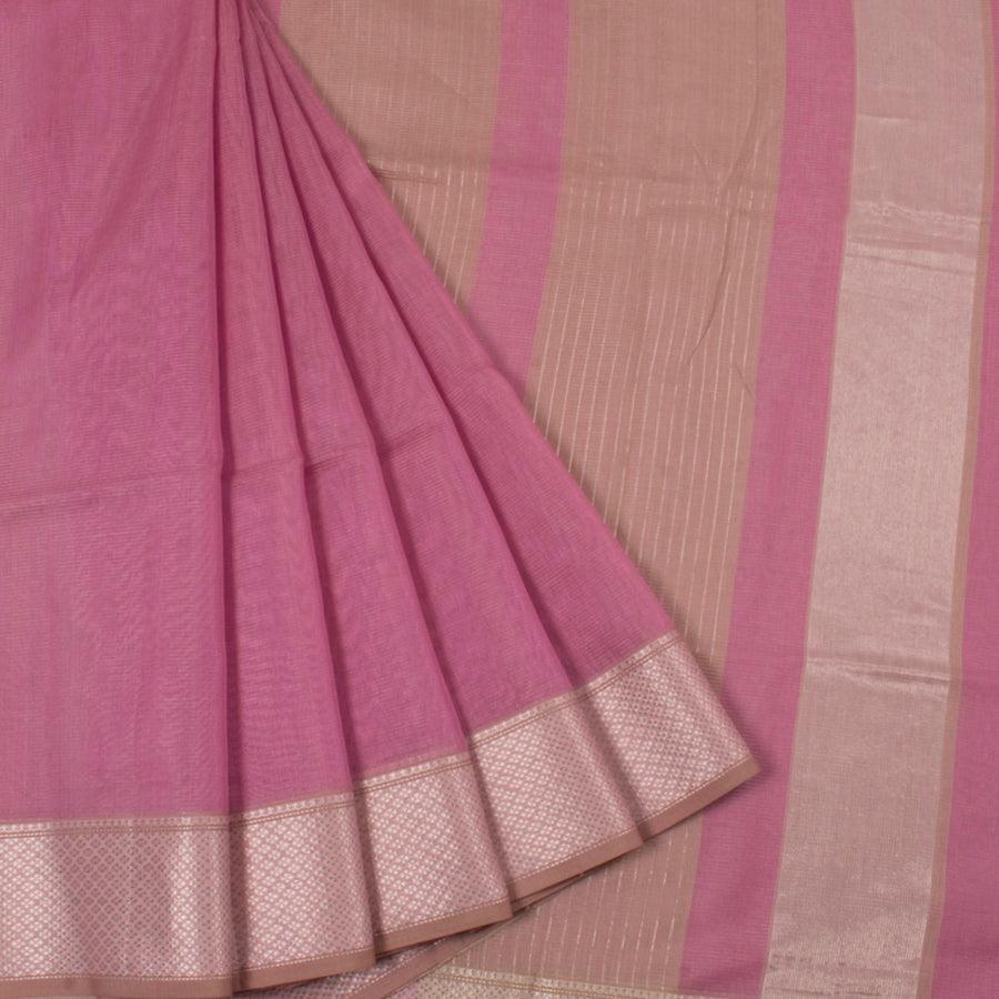 Handloom Maheshwari Silk Cotton Saree with Zari Stripes Design and Silver Zari Border