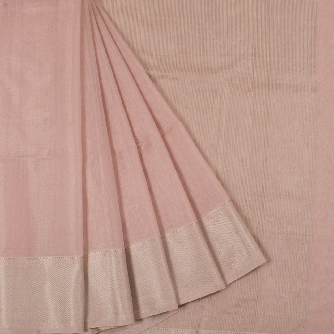 Handloom Maheshwari Tissue Silk Cotton Saree with Chevron Zari Border
