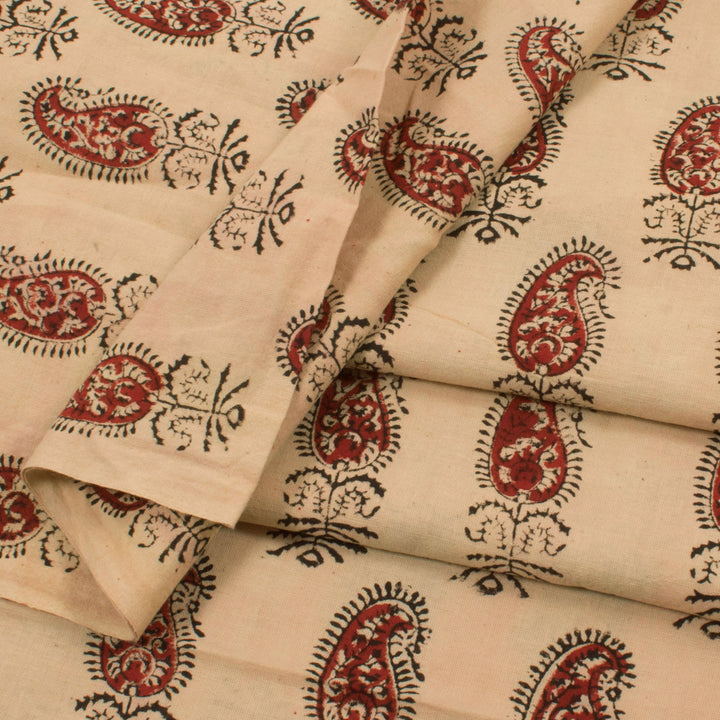 Hand Block Printed Cotton 2.5 m Kurta Material with Paisley Motifs