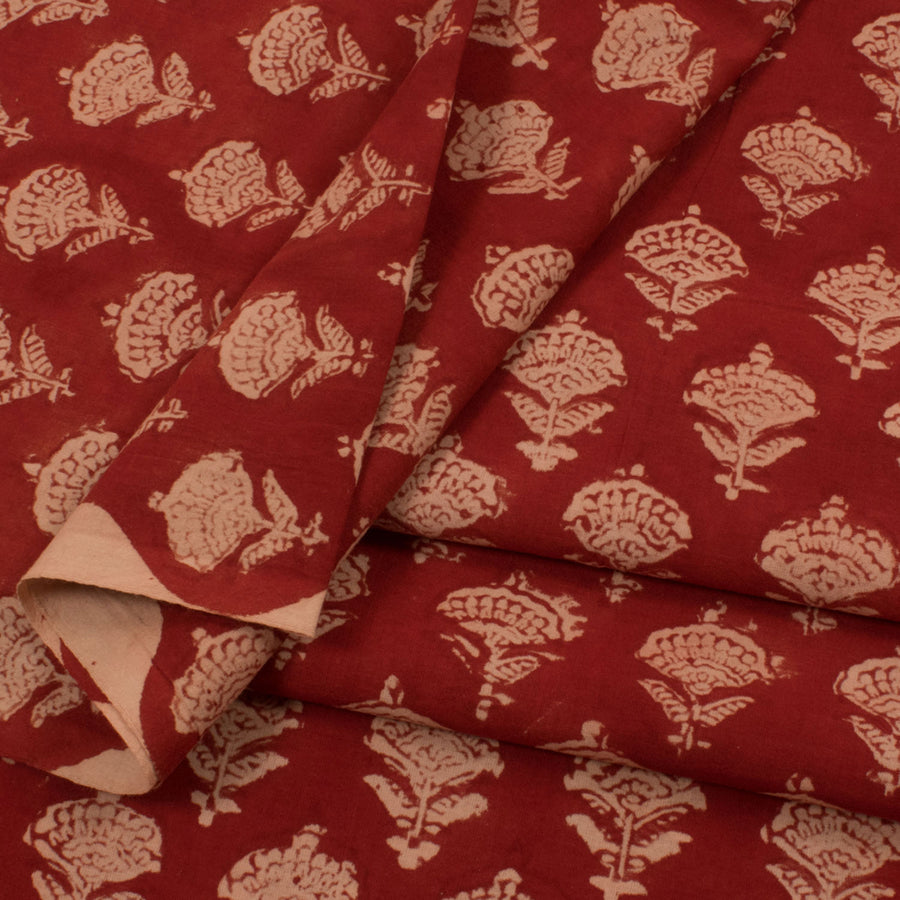 Hand Block Printed 2.5 m Cotton Kurta Material with Floral Design