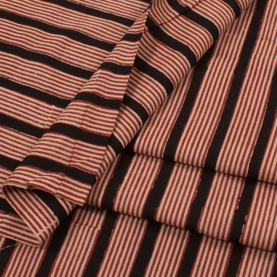 Hand Block Printed 2.5 m Kurta Cotton Material with Stripes Design 