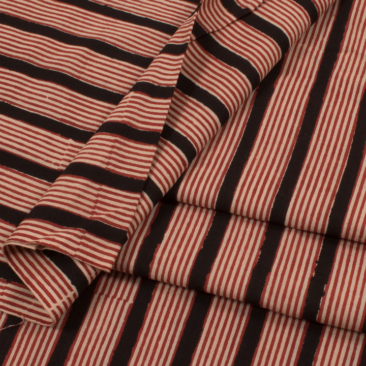 Hand Block Printed 2.5 m Kurta Cotton Material with Stripes Design 
