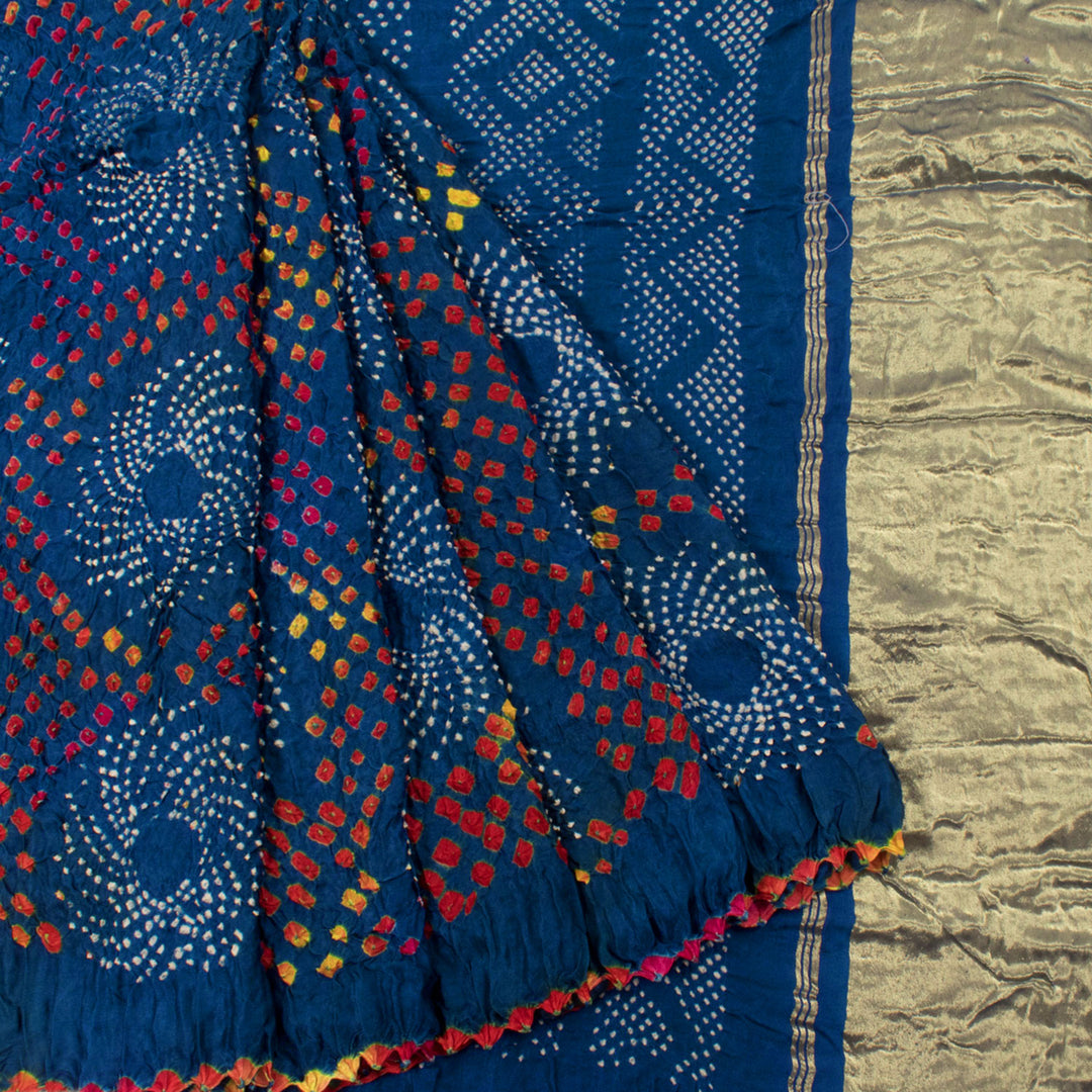 Handloom Multicolour Bandhani Pure Silk Kanjivaram Saree
