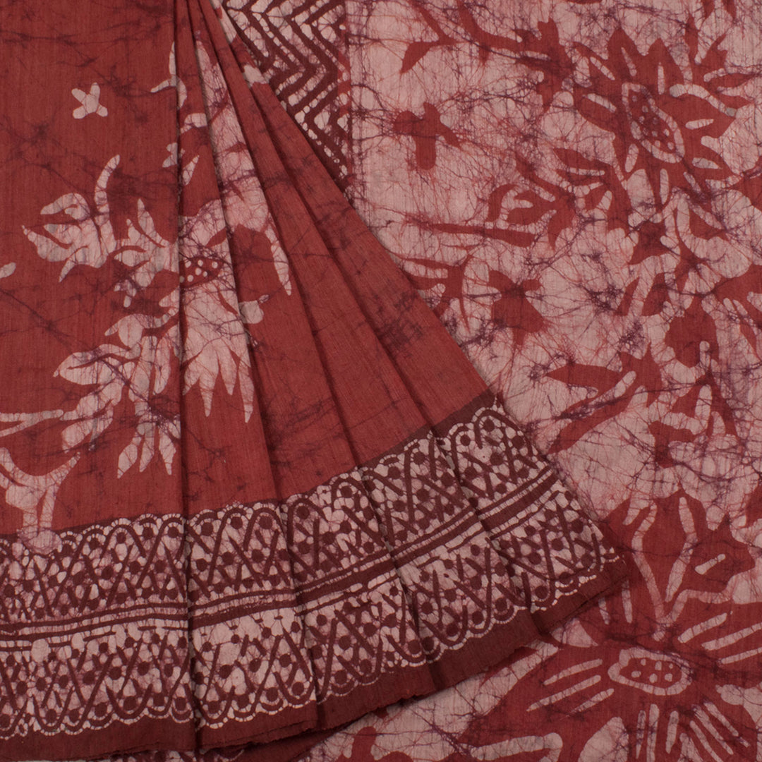 Batik Printed Silk Cotton Saree with Floral Design