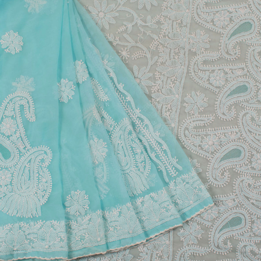 Chikankari Embroidered Georgette Saree With Paisley, Floral Design