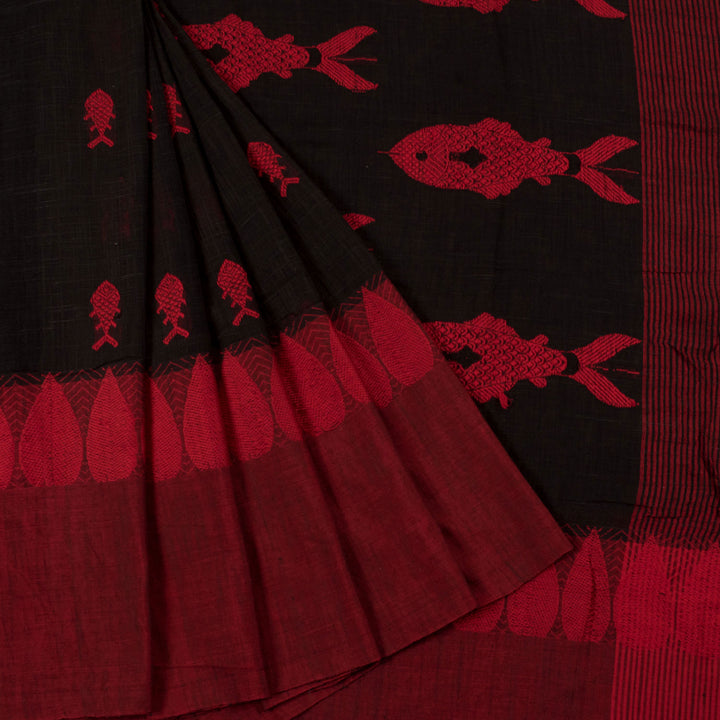 Handloom Bengal Jamdani Cotton Saree with Fish Motifs