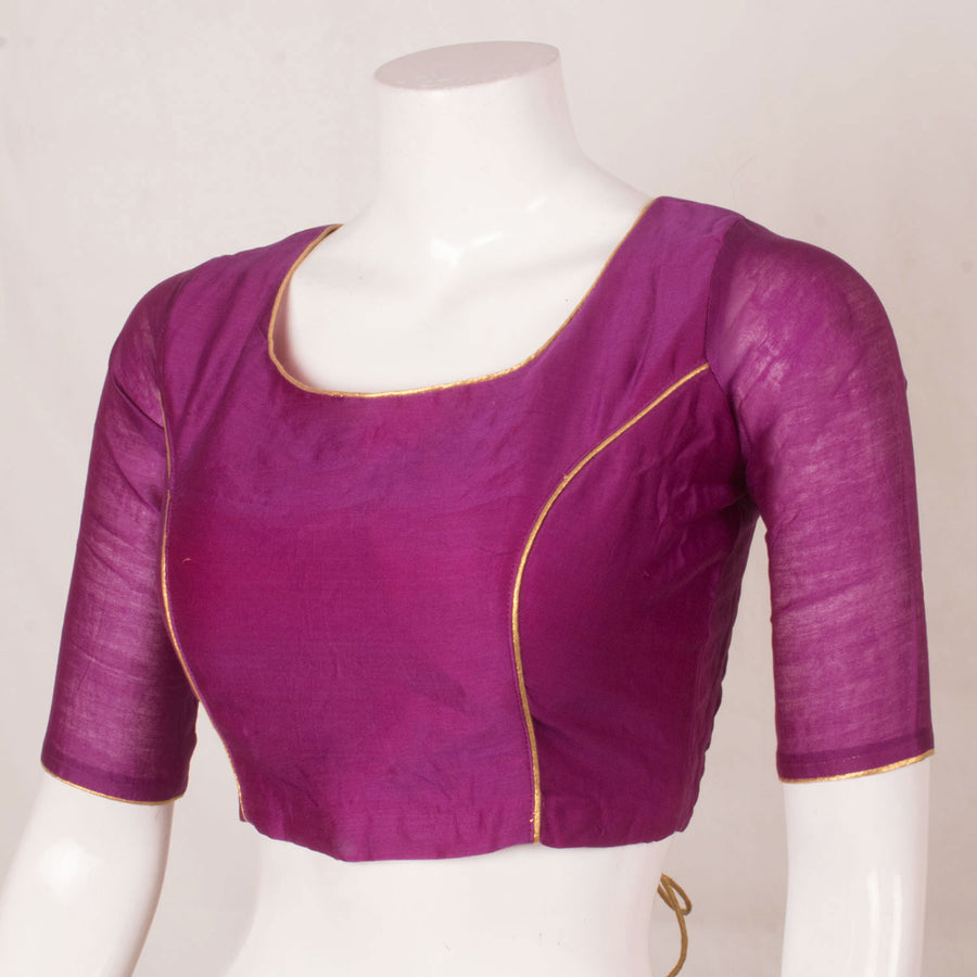 Handcrafted Chanderi Silk Cotton Blouse with Contrast Piping, Back Tie-Up and Demi Cup Padding