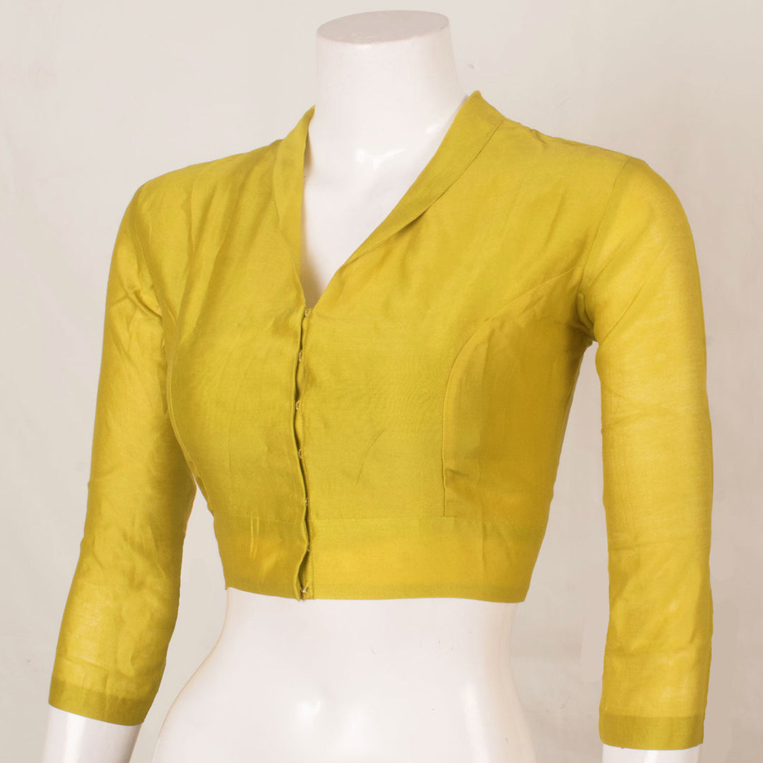 Handcrafted Chanderi Silk Cotton Blouse with Shawl Collar Neck