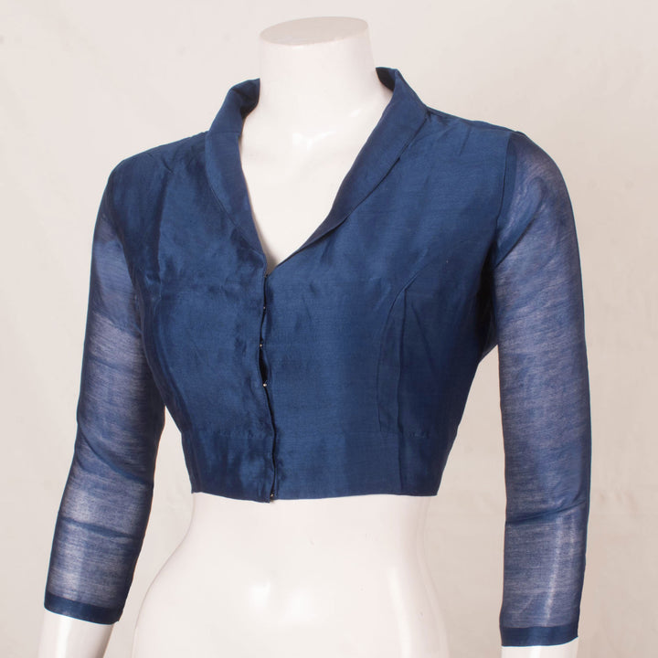 Handcrafted Chanderi Silk Cotton Blouse with Shawl Collar Neck