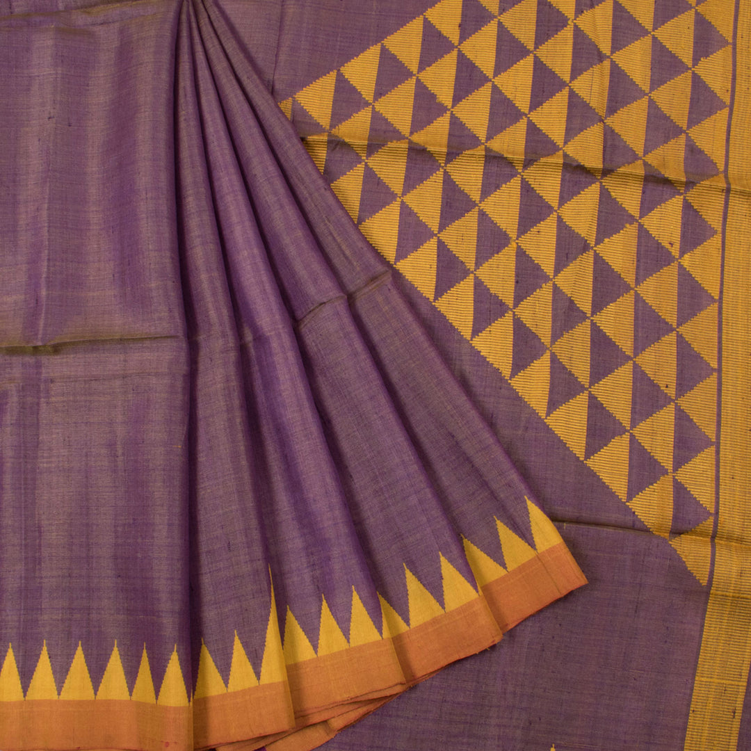 Handloom Odisha Tussar Silk Saree with Temple Design Border and Pallu