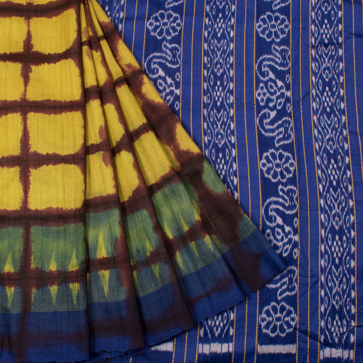 Handloom Shibori Dyed Tussar Silk Saree with Ikat Pallu