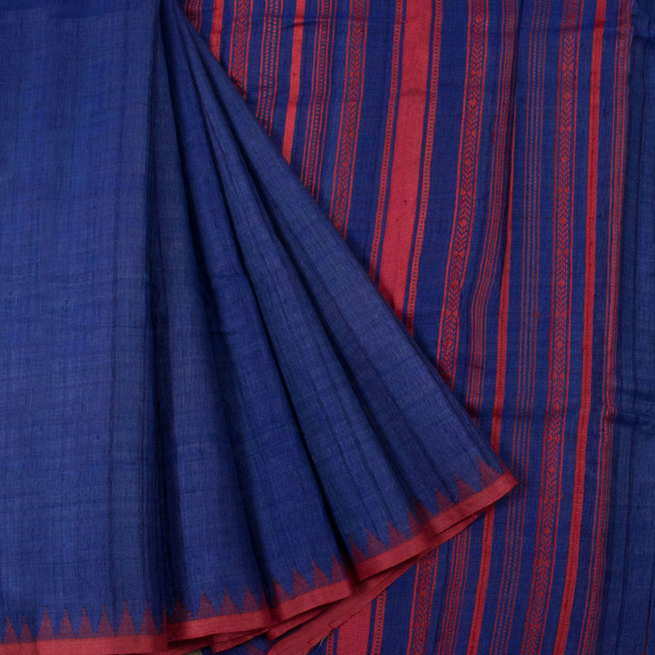 Handloom Tussar Silk Saree with Kumbha Border and Striped Pallu