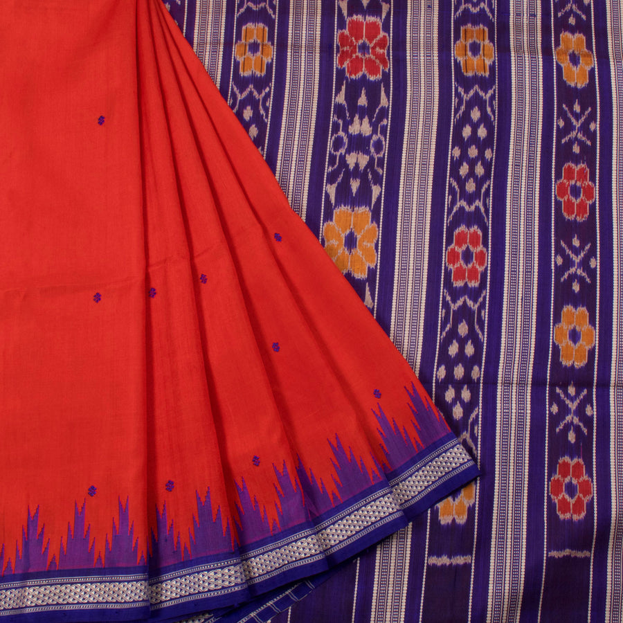 Handloom Berhampur Silk Saree with Floral Motifs, Kumbha Border and Ikat Pallu