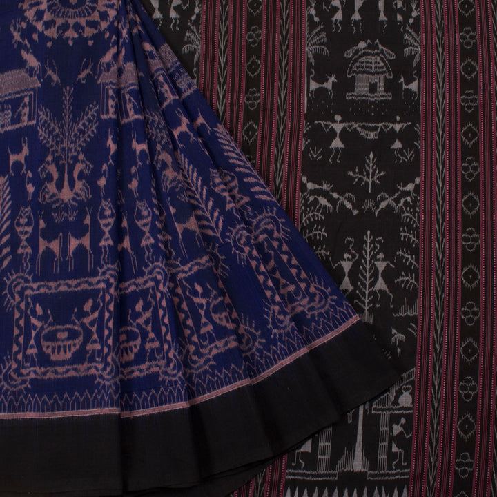 Handloom Odisha Ikat Cotton Saree with Warli Statement Design