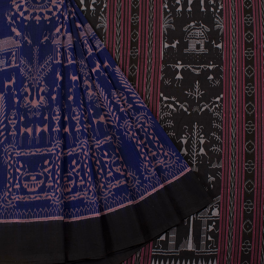 Handloom Odisha Ikat Cotton Saree with Warli Statement Design