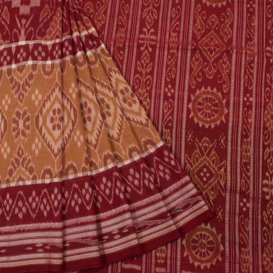 Handloom Odisha Ikat Cotton Saree with Floral and Geometric Design 