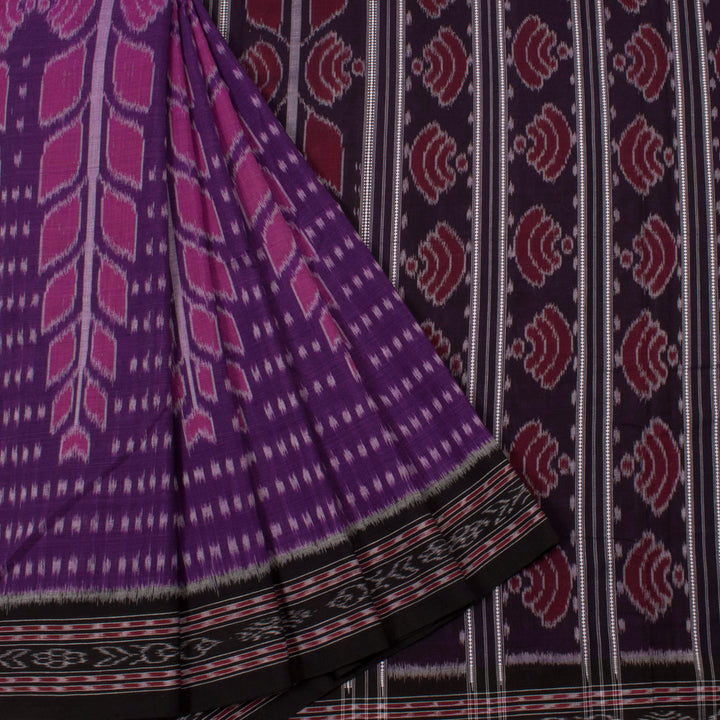 Handloom Odisha Ikat Cotton Saree with Abstract Design and Fish Border 