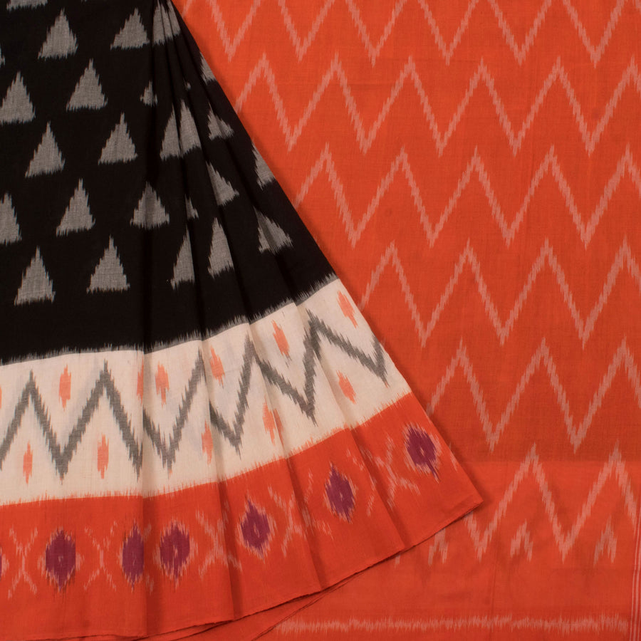 Handloom Putapakka Telia Ikat Cotton Saree with Geometric Motifs