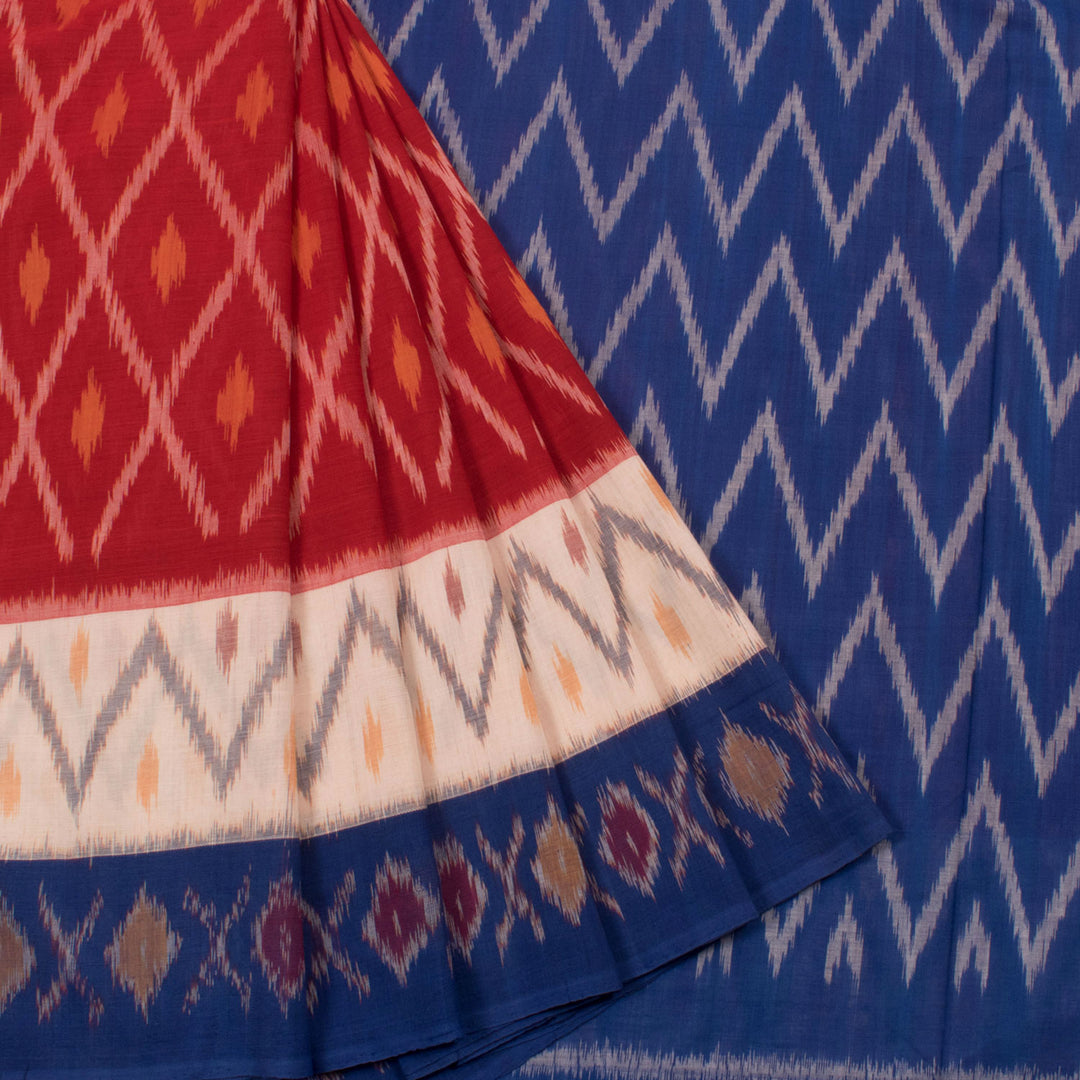 Handloom Putapakka Telia Ikat Cotton Saree with Geometric Motifs 