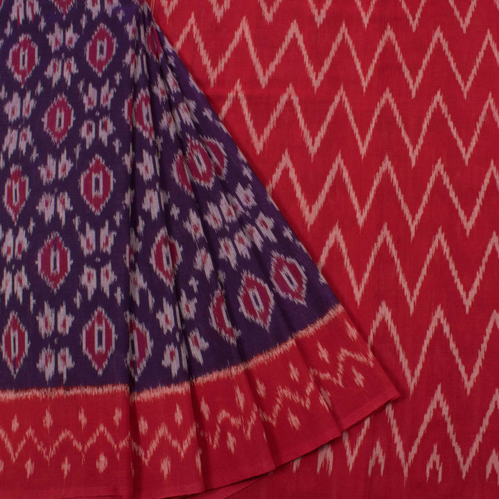 Handloom Putapakka Telia Ikat Cotton Saree with Abstract Design