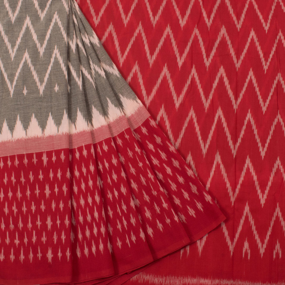 Handloom Putapakka Telia Ikat Cotton Saree with Zigzag Design