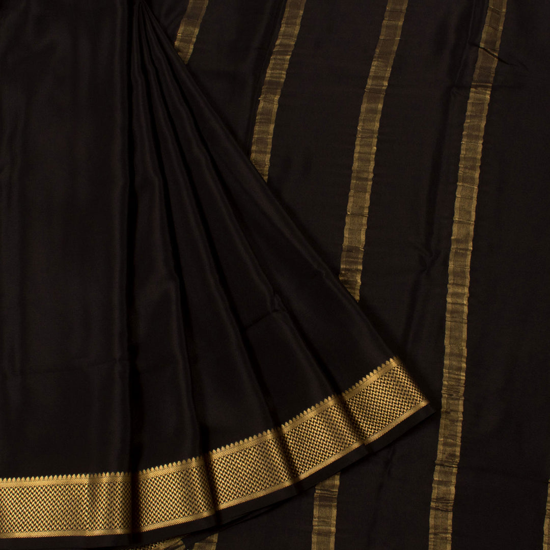 Mysore Crepe Silk Saree with Zari Border and Stripes Pallu
