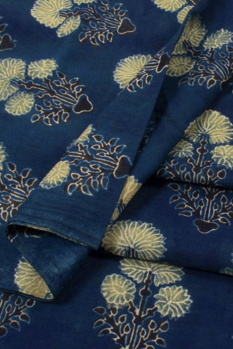 Ajrakh Printed 2.5 m Cotton Kurta Material with Floral Motifs