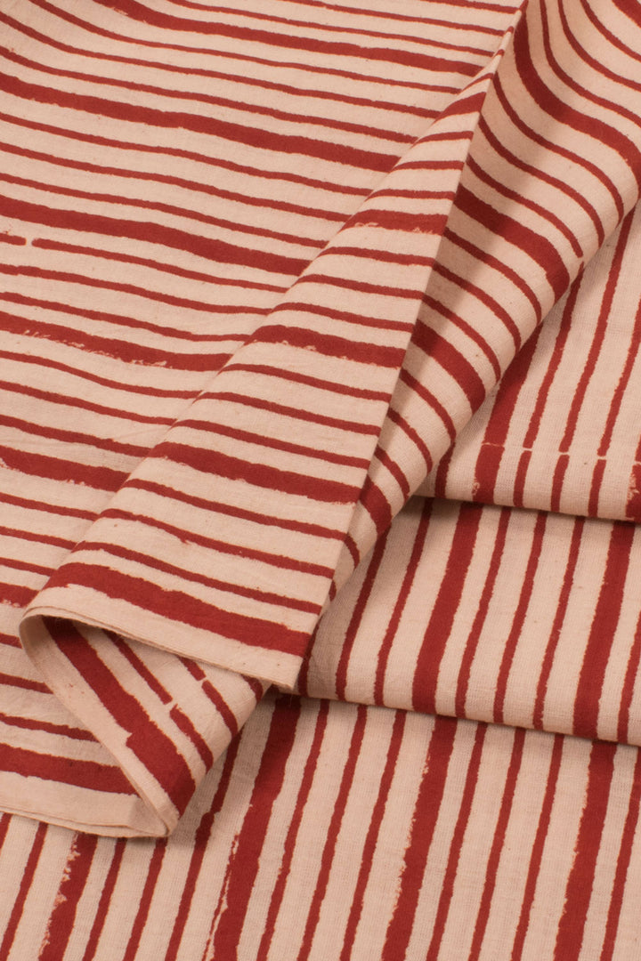 Hand Block Printed 2.5 m Cotton Kurta Material with Stripes Design 