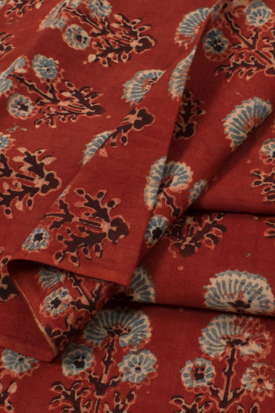 Ajrakh Printed 2.5 m Cotton Kurta Material with Floral Motifs 