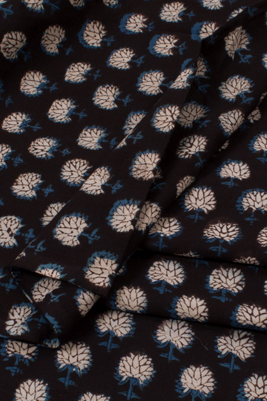 Dabu Printed 2.5 m Cotton Kurta Material with Floral Motifs
